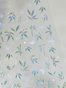 1pc Chinese Style Bamboo Leaf Nail Art Sticker, Colorful Bamboo Shadow Nail Sticker, Thin And Durable, Hazy Rainy Effect, Bamboo Pattern, Suitable For Women DIY Nail Art Design Nail Stickers - Mint Green - View 4