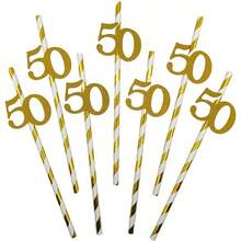 10 chiếc/gói Ống hút giấy dùng một lần, Ống hút trang trí bàn tiệc sinh nhật, Ống hút dùng một lần trang trí phòng sinh nhật, Trang trí nhà bếp cho tiệc tùng, sinh nhật lần thứ 30/40/50, Quà tặng sinh nhật. - Vàng - Xem 11