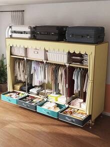 1 Pc Large Capacity Portable Wardrobe, Steel Frame Structure Design With Reinforced Stability, Combination Of Hanging Space And Multi-Layer Storage Area, Bottom Drawer Design For Clothes, Top Space Utilized, Suitable For Home, Bedroom, Efficient Storage Furniture - Multicolor - View 4