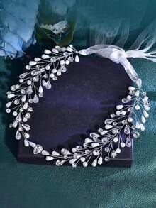 1pc Handmade Rhinestone & Pearl Decor Women's Waist Belt, Suitable For Evening Gowns, Wedding Dresses - Bạc - Xem 2