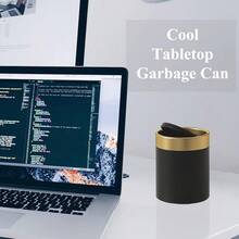 Local Shipping    Metal Small Tiny Mini Trash Bin Can,Mini Trash Can With Lid,  Mini Countertop Trash Cans For Desk Car Office Kitchen, Swing Top Trash Bin 1.5 L/0.40 Gal - 黑色 - 查看 4