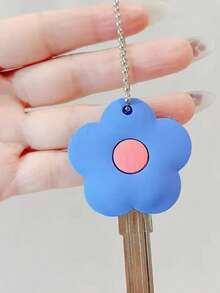 Cute Floral Silicone Key Cover - Vibrant Contrast Design, Comes With Silver Bead Chain (Self-Assembly Required), Detachable, Keychain Protector For Home Security, Key Ring Accessory | Fun Accessory | Silicone Keychain, Decorative Key ID Tag, Key Cap Set, Door Lock, Suitable For Women, Small Gift For Sisters, Lovers, Friends - Multicolor - View 7