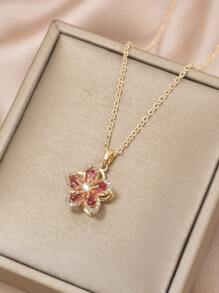 1入組銅製及立體切割氧化鋯石梅花轉動造型女式時尚項鍊