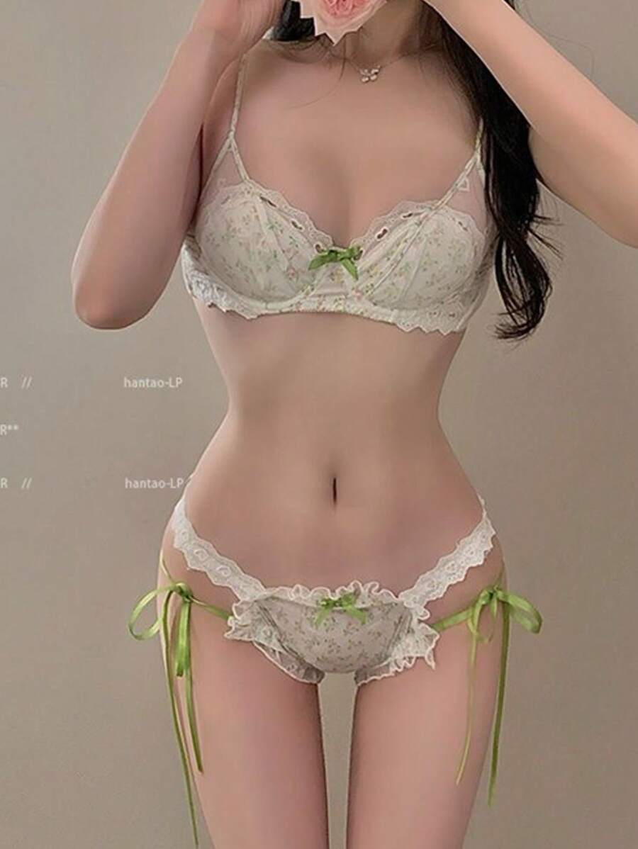 Lace Bra Sexy Feminine - 綠色 - 查看 1