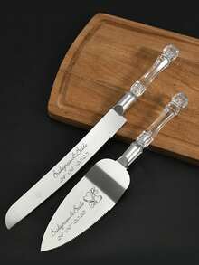 Customizable Name Knives,2Pcs Custom Crystal Handle Cake Cutting Set For Wedding, Personalized Stainless Steel Cake Knife With Name, Knife Size: 33.5cm/13.2in, Shovel Size: 27.5cm/10.8in, Wedding Cake Knife And Server Set, Cake Cutting Set For Wedding,Graphic Print - Silver - View 14