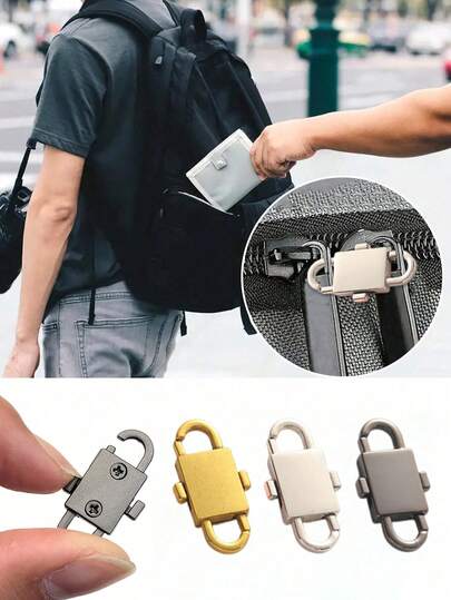 男女通用拉链锁套装 - 包括防盗拉链头、带2个弹簧夹的背包扣环、多功能S形挂钩，适用于行李箱、手提包、钱包、钥匙、DIY配件、旅行必备、户外活动、海滩度假、返校季等场合。