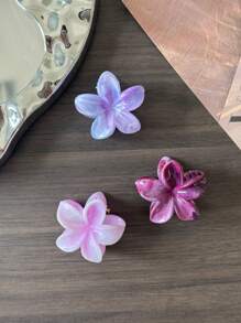 3pcs/6pcs Set Summer Marble Pattern Glossy Pink Daisy Flower Sweet Cute Small Hair Claw Bangs Clip Ponytail Holder Hair Accessories