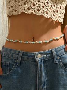 1件夏日度假海洋风海星装饰腰链，手工玻璃种子珠腰带，时尚身体饰品，适合女性日常穿搭、海滩派对、约会、音乐节。种子珠颜色随机。 - 彩色 - 查看 1