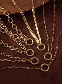 1 件时尚精致不锈钢简约 DIY 回形针蛇骨手工项链，镀 18k 金，不易氧化，可自由搭配女生日常装扮、海滩度假派对、音乐节。女士珠宝 - 金色 - 查看 3