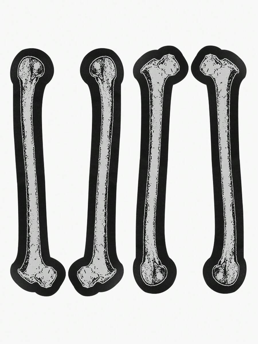 2 Pairs Large Long Bone Patches - Mysterious Long Bone Patches, Skull Patches, Punk Patches, Goth Patches, Witch, Horror Sewn Patches, Skull, Voodoo DIY Decoration Cuttable Patches, Iron/Sewable, Suitable For Clothing, Backpacks - 彩色 - 查看 1