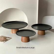 1 szt. stojak na ciasto ze stali nierdzewnej z drewnianą podstawą, talerz do deserów, wielofunkcyjna taca na owoce, odpowiednia do dekoracji stołu jadalnego, półmisek do serwowania w domu i kuchni, do użytku w czasie Ramadanu