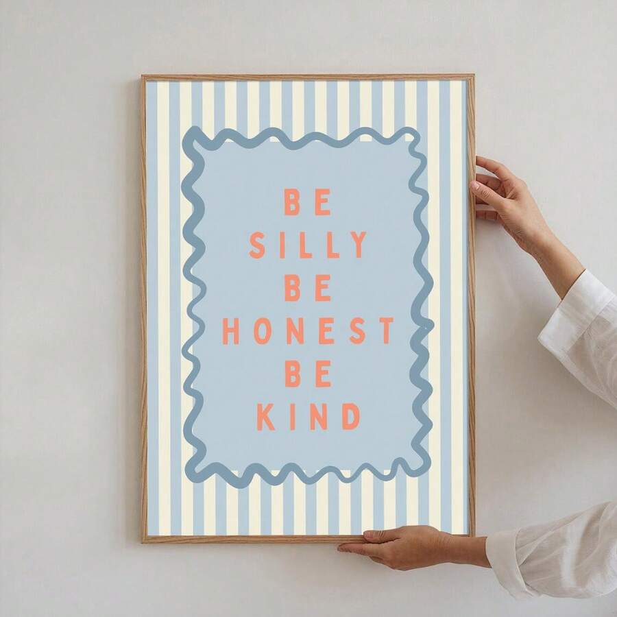 1 Stück ungerahmtes blaues Streifen inspirierendes Zitat Poster Wandkunst Leinwanddruck minimalistisches motivierendes Raumdekoration Gemälde für Kinderzimmer, Klassenzimmer, Schlafzimmer, moderne Heimdekoration - Verschiedenfarbig - Übersicht 1