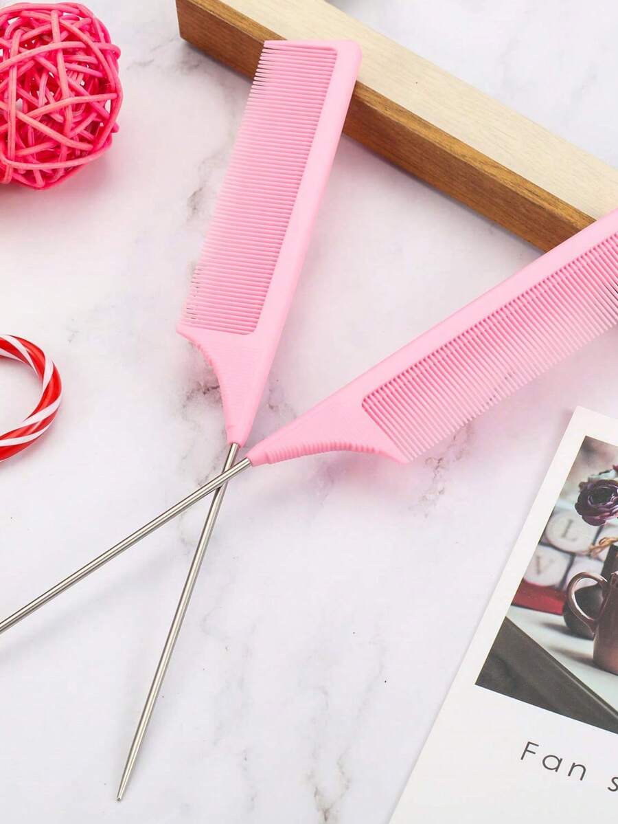 鼠尾梳 碳纤维耐热挑逗梳 带金属梳子 造型分缝 轻便分缝 细齿梳 适合女士女孩 10/5/3/1 件 - 彩色 - 查看 1