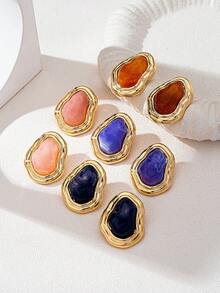 一对不对称造型简约复古别致耳环，适合工作和休闲穿着 - 粉色 - 查看 3