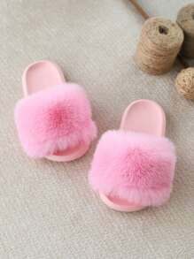Kids Fashionable Versatile Cute Plush Indoor Slippers, Soft Bottom Slippers For All Seasons - Pink - View 4