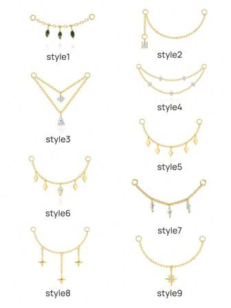 1 pieza Cadena de accesorios para pendientes de plata esterlina 925 con ágata/CZ, conector de pendientes chapado en oro de 18k para mujeres, cadena colgante convertible para doble perforación