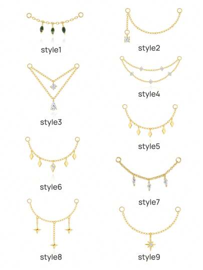 1pc 925 Sterling Silver Agate/CZ Earrings Chain Accessories 18k Gold Plated Earrings Connector Chain For Women Convertible Dangle Chain For Double Piercings