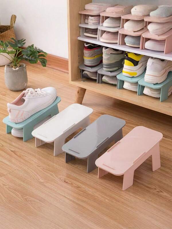 1pc Minimalist Shoe Rack, Foldable Plastic Dual-Layer Adjustable Shoe Organizer