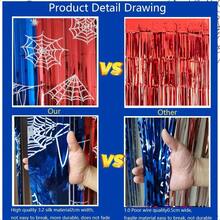 Spider Web Birthday Decorations 2 Pack Spider Party Supplies 3.3x6.6ft Red Blue And Black Spidey Tinsel Foil Fringe Curtains Backdrop Red And Blue Streamers Spider Theme Party Decorations - BlueRedandBlack - View 3