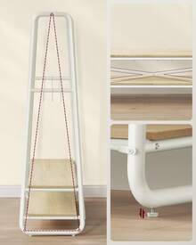 Portant à Vêtement, Porte-manteaux, Armoire, Vestiaire, avec 2 Étagères, 6 Crochets en Forme de S, Cadre en Acier, 45 x 138 x 160 cm, pour Chambre, Beige Naturel et Blanc Mat - Couleur bois + blanc - Voir 2