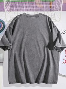 EWH Hip Hop High Street Day Comics Characters Creative Printed Summer Short Sleeve T-Shirt Men Men Oversize Couple DG004 - Xám - Xem 2