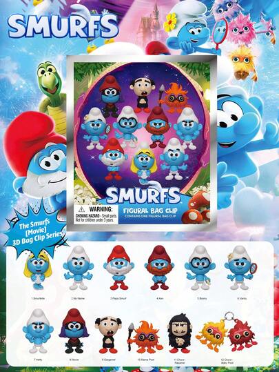 The Smurfs 1 قطعة مشبك حقيبة رغوي ثلاثي الأبعاد لأفلام السنافر المرخصة رسميًا، قلادة كيرينج أحادية السنافرة وبراني، إكسسوارات حقيبة، شارم حقيبة، ظهر مدرسي، إكسسوارات هالوين كرتونية جميلة، أفكار هدايا عيد الميلاد، إكسسوارات حقيبة، سلاسل رقبة مع حامل بطاقة هوية، إكسسوارات سيارة