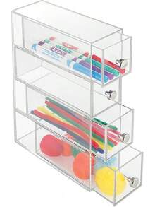 Caja con compartimentos |   Caja de maquillaje con 4 cajones |   Organizador de maquillaje o artículos de oficina |   Plástico transparente - Torre abatible de 4 cajones - Ver 8