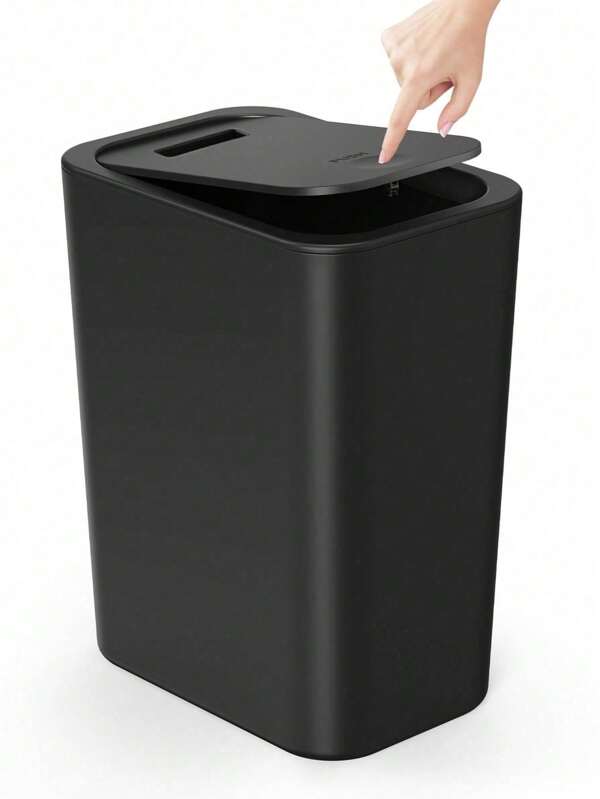 1 PC Bathroom Trash Can With Lid, 2.6 Gallon Small Black Trash Can, Garbage Bin With Snap Top Lid, Dog Proof, Plastic Waste Basket For Bedroom, Toilet And