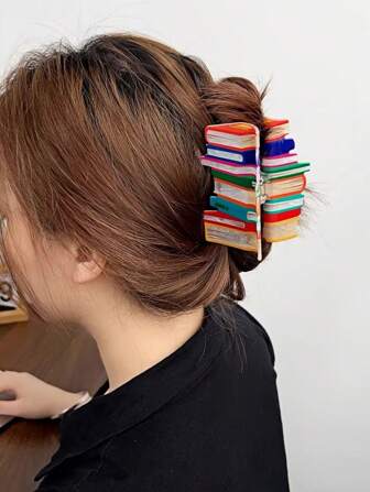 1 件女士书架糖果色拼布发夹，Y2K 多巴胺发饰发夹，高品质彩虹书发夹发夹，独特设计可爱个性化发夹，多功能日常佩戴，适合送给朋友、女朋友的礼物发饰秋季配饰秋冬发夹，适合度假装扮女士