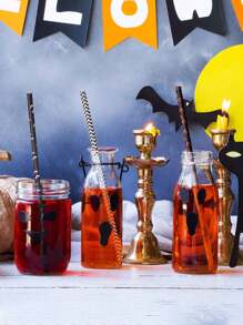 25pcs/50pcs/100pcs Assorted Halloween Paper Straws, 10+ Styles In Black, Orange, Purple Party Straws With Stripe, Wave, Polka Dot, Skull, Ghost, Bat, Pumpkin, Spider Patterns For Halloween Party, Birthday Party, Day Of The Dead, Color And Style Random