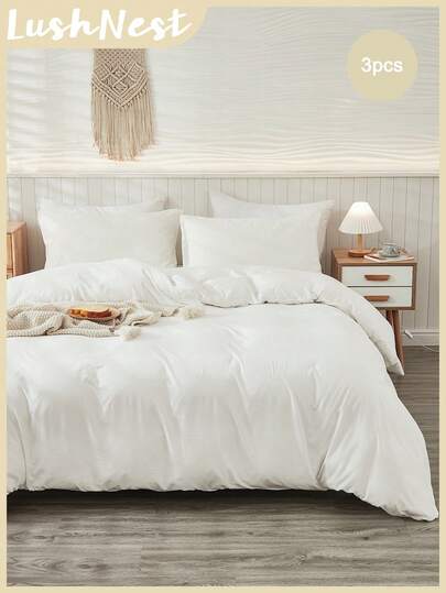 3 قطع طقم أغطية سرير أبيض (مقاس كوين) - فائق اللين والقابلية للتنفس والخفيف من الألياف الدقيقة الفائقة، غطاء لحاف بسحاب على طراز المزرعة، مناسب لغرفة طالب، أغطية سرير طالب، مريح وبسيط