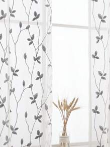 1pc Embroidered Sheer Curtain, Softening Light Sheer Curtain, Perforated Sheer Curtain, Grommet Sheer Curtain, Semi-Transparent Filtering Sheer Curtain, Suitable For Home Or Office Use, Solid Color Farmhouse Style Curtain For Living Room, Bedroom, Balcony, Home Decor
