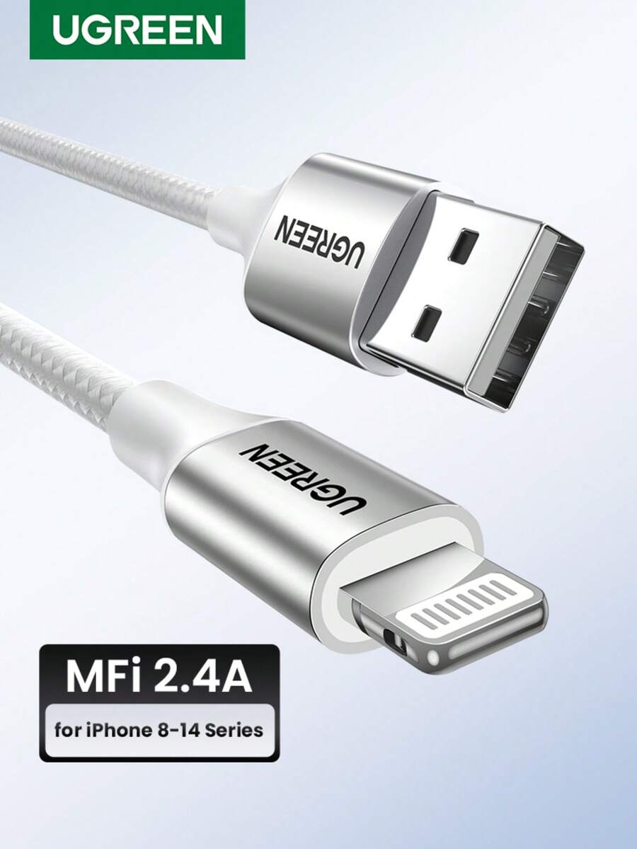 UGREEN 编织 MFi Lightning USB A 转 Lightning 数据线,兼容 充电 Car Play,兼容 14 Pro Max、14 Pro、14 Plus、13 Pro Max、13 Pro、13、12 Pro、12、11、XS、XR、8 Plus、8、7、6、5、SE,兼容 iPad 充电器 MFi 认证 - 銀色 - 查看 1