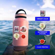 64 件/包可爱水彩日本旅行复古浪漫怀旧神秘美学涂鸦贴纸，可爱卡通趣味动漫美学标签贴纸适用于乐器装饰剪贴簿自粘文具卡片信封节日礼物青少年派对用品奖励激励，适用于学校用品，返校