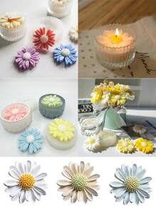 4 件雏菊花蜡烛模具，用于制作蜡烛、3D 花形树脂蜡烛皂模、花卉硅胶模具、DIY 环氧铸造蜡石膏聚合物粘土工艺品 - Silicone Mold - 查看 6