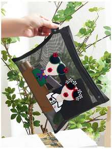 1pc Multi-Color Mesh Bag With Creative Goddess Head Pattern, Charger Storage Bag, Lightweight, Large Capacity, Multi-Function Storage Bag, Travel Toiletry Bag, Suitable For Beach, Vacation, Travel, Picnic, Dating, Practical Digital Bag, Women'S Cosmetic Bag, Student Stationery Bag, Family Medicine Bag, Small Accessories Bag, Suitable For Gift Giving, Back To School Essential, Dormitory Storage - Multicolor - View 4