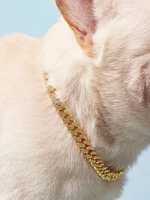 PETSIN 鑽石寵物項圈配金屬鍊和安全扣設計，寵物金屬項圈飾品 - 金色 - 查看 8