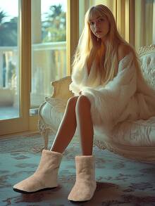 2025 Nuevas botas cortas de media pantorrilla con forro térmico para el invierno, cómodas y cálidas zapatillas de casa de felpa coral con suela blanda antideslizante de color camello, de talla grande para hombres con cierre deslizante