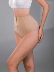 1 peça calcinha fio dental sem costura com botão de pressão e controle de barriga de cintura alta, modelador sexy