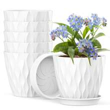 6 个 4 英寸 3D 波浪设计塑料花盆，带托盘和排水孔，适用于室内外植物、花卉、草本植物、多肉植物和幼苗，形状独特，色彩鲜艳，实用性强，装饰性强 - 彩色 - 查看 11