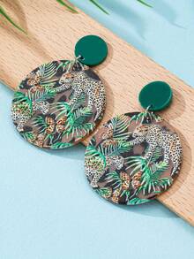 1 đôi Bông tai dạng vòng lớn in hình học phong cách Boho Acetate để đeo hàng ngày - màu đen - Xem 9