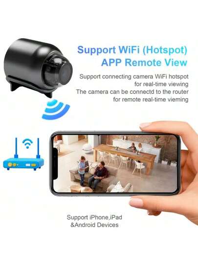 1pc/ Mini Slimme Camera, 2.4GHz Wireless WiFi Security Camera USB/Battery Powered, Portable Indoor/Outdoor Monitor Home, Office, Car Pet, AI Motion Tracking, Night Vision view 6