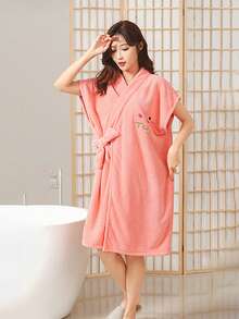 女士沐浴后浴袍，柔软舒适，适合桑拿、水疗等场合，带口袋，刺绣口袋浴袍，成人睡袍，带腰带，吸水性强，柔软舒适，是送给女性的理想礼物。浴巾、可穿戴浴巾、长袍、浴袍、浴室装饰、浴室配件、情人节礼物 - 和尚袍浴巾 - 查看 15