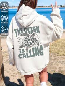 Ocean Turtle Alphabet, cotton women's featured , college style, soft and breathable, extreme colour contrast design,y2k - 白 - 查看 4