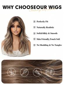 This 20-Inch Long, Wavy Brown Synthetic Wig With Long Curly Blonde Hair In The Middle Is A Cosplay Wig For Women's Daily Gatherings. It Is Suitable For Daily Wear During Holidays, Travels, Family Gatherings, And As A Gift For Halloween And Christmas - 挑染棕色 - 查看 6