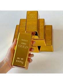 1pc Highly Realistic Plastic Gold Brick - Prank Toy, Movie Prop, Cosplay Accessory, Gag Gift, Electroplated Hollow Plastic, Home/Office Decor, New Year, Birthday, Easter, Valentine''s Day, Perfect Gift