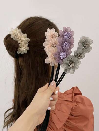 1个彩色花朵发髻器，精致发饰，适合女孩使用