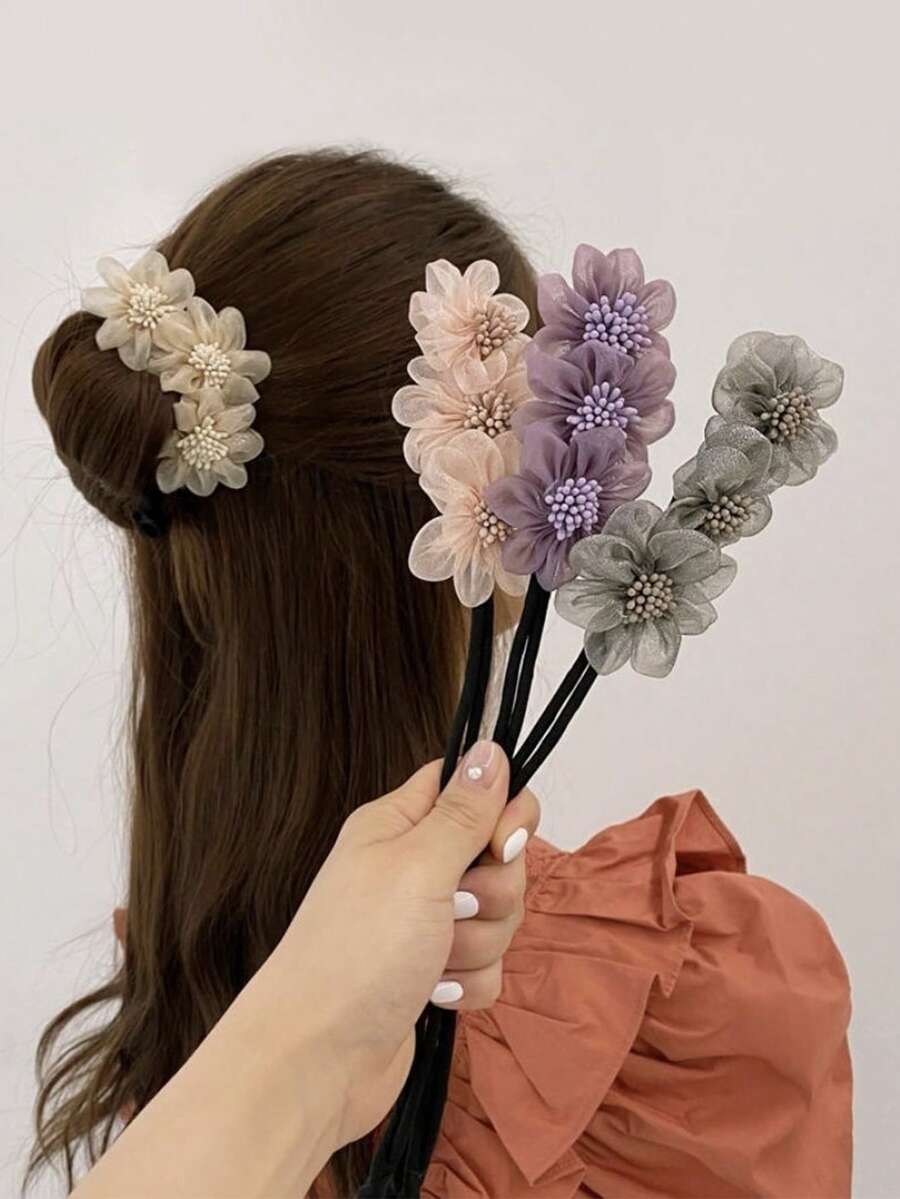 1pc Colorful Flower Hair Bun Maker, Delicate Hair Accessory, Suitable For Girls - Multicolor - View 1