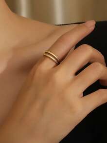 MONALLY 1pc Minimalist Adjustable Stainless Steel Ring, Elegant Design Party Accessory Gift For Women - Yellow Gold - View 6