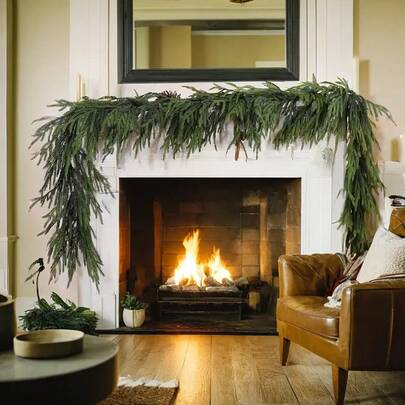 1pc Lifelike Norfolk Pine Christmas Wreath - Artificial Green Garland For Indoor/Outdoor Decor, Perfect For Front Door, Walls, Windows, And Porches, Festive Holiday Home Accent, Door Garland | Lush Pine Design | Realistic Texture, Wreaths For Front Door ﻿